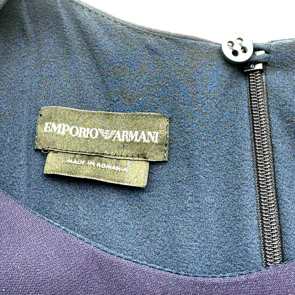 EMPORIO ARMANI Size 6 Navy Blue Midi Dress 3/4 Sleeve Lined Sheath Career Modest - Picture 4 of 8